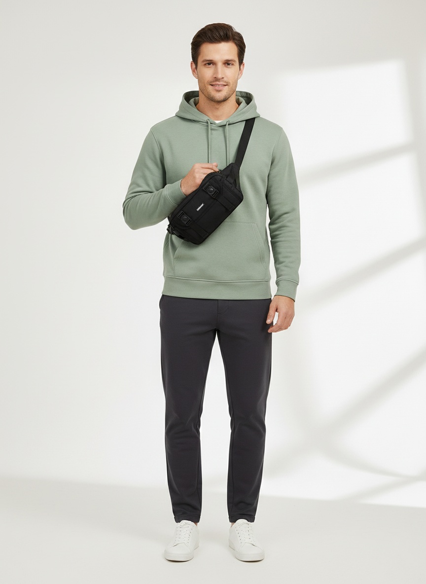 Men's Black Casual Sling Bag - Crossbody Waist Pack