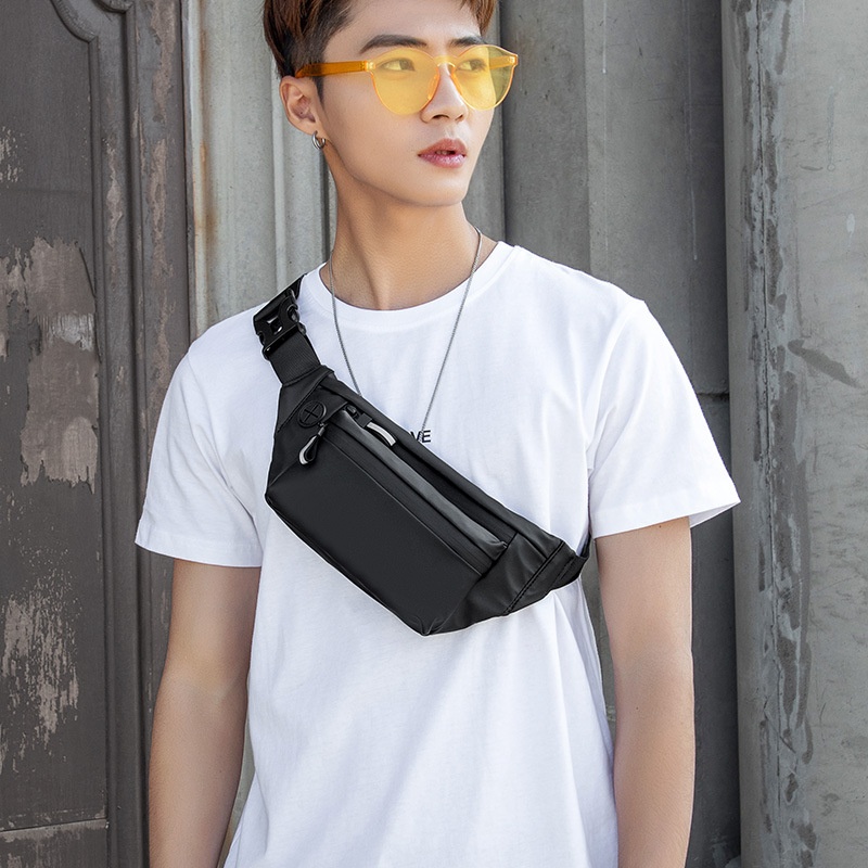 Men's Matte Black Multi-Pocket Fanny Pack Sling Bag