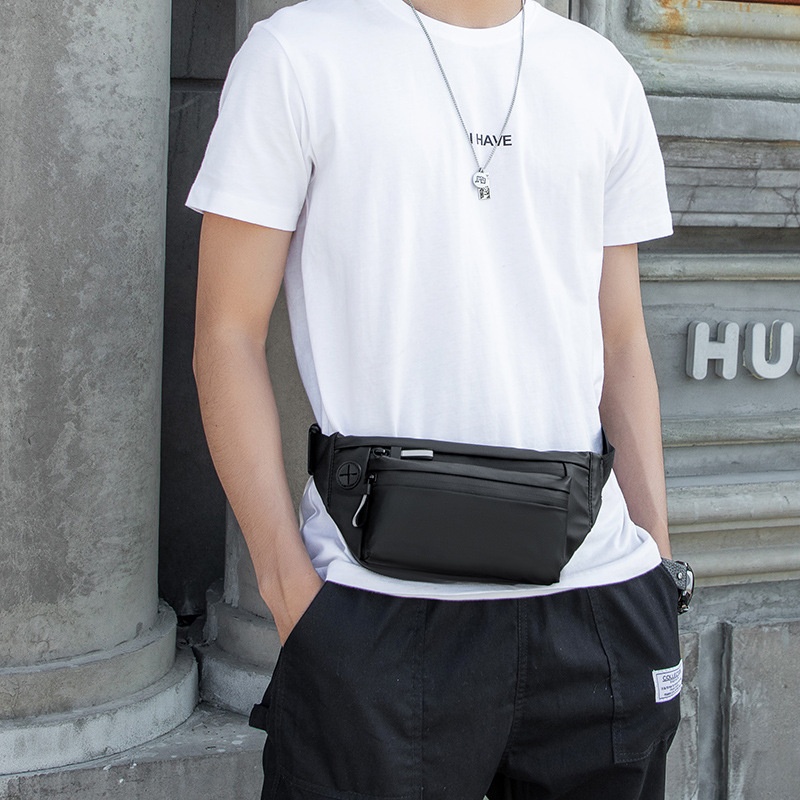 Men's Matte Black Multi-Pocket Fanny Pack Sling Bag