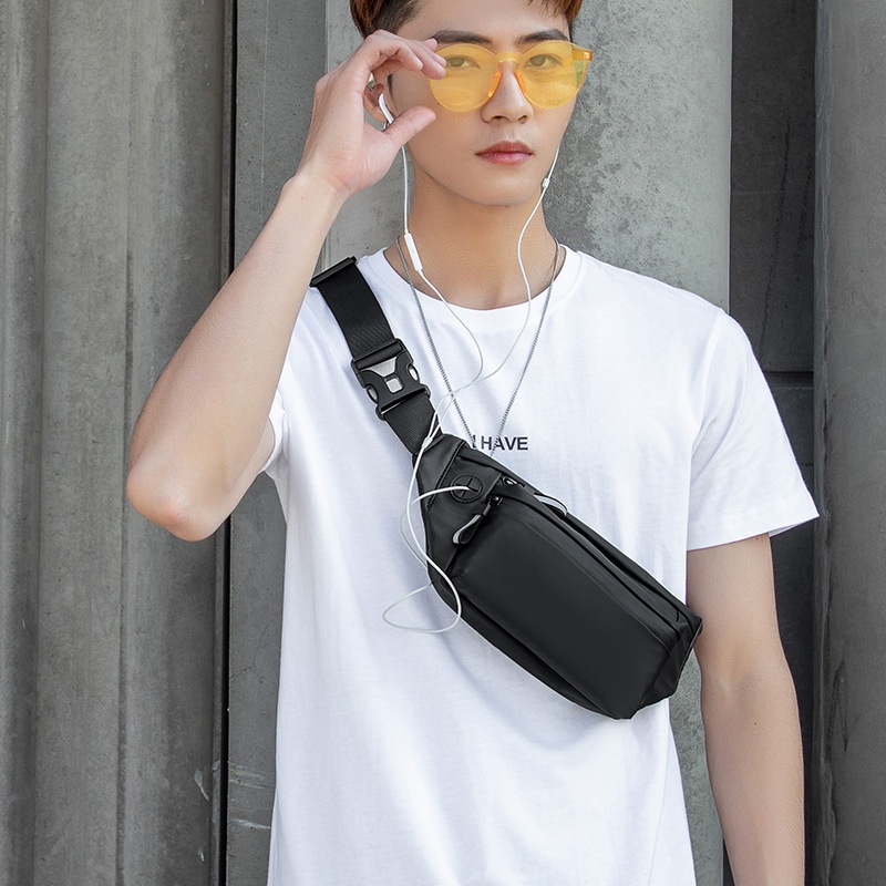 Men's Matte Black Multi-Pocket Fanny Pack Sling Bag