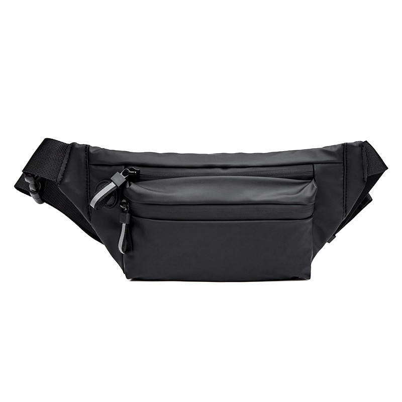 Men's Matte Black Multi-Pocket Fanny Pack Sling Bag