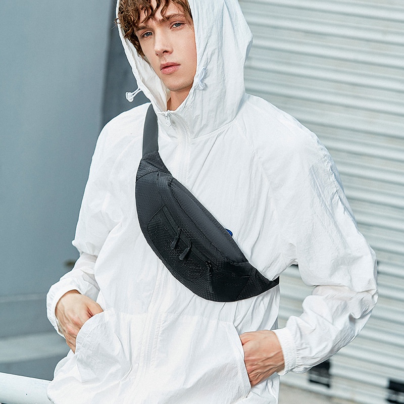 Sporty Black Fanny Pack - Waist Bag & Sling Bag