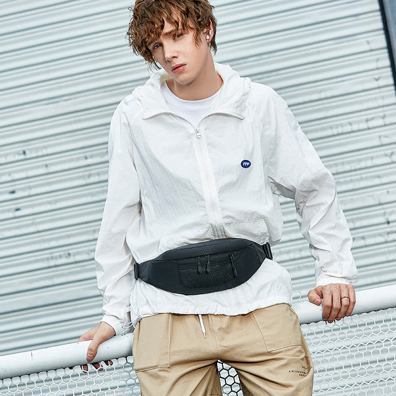 Sporty Black Fanny Pack - Waist Bag & Sling Bag