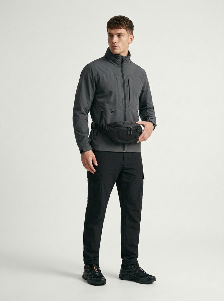 Sporty Black Fanny Pack - Waist Bag & Sling Bag