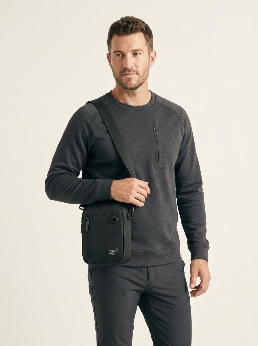 Men's Casual Black Crossbody Bag - Small Shoulder Messenger