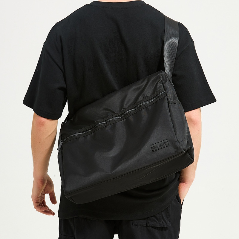 Men's Black Nylon Messenger Bag - Laptop & Travel