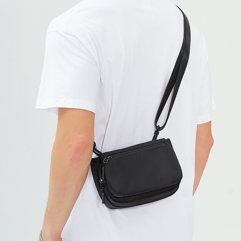 Men's Black Nylon Crossbody Bag - Compact Shoulder Pouch
