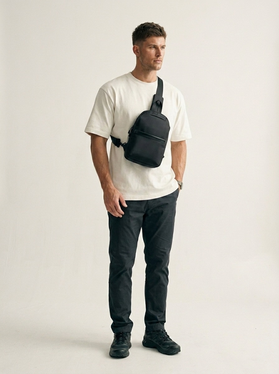 Men's Lightweight Black Sling Bag - Crossbody Chest Pack