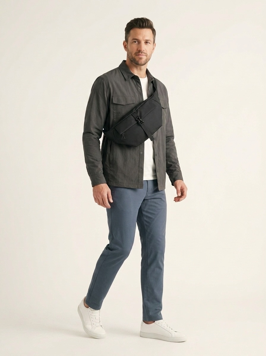 Sleek Black Crossbody Sling Bag - Modern Waist Pack