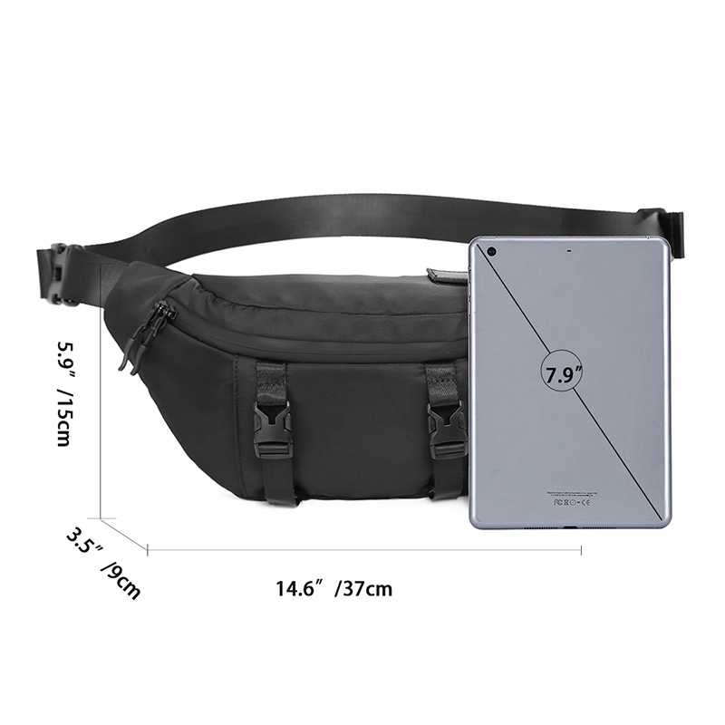 Men's Black Waterproof Sling Bag - Travel Waist Pack