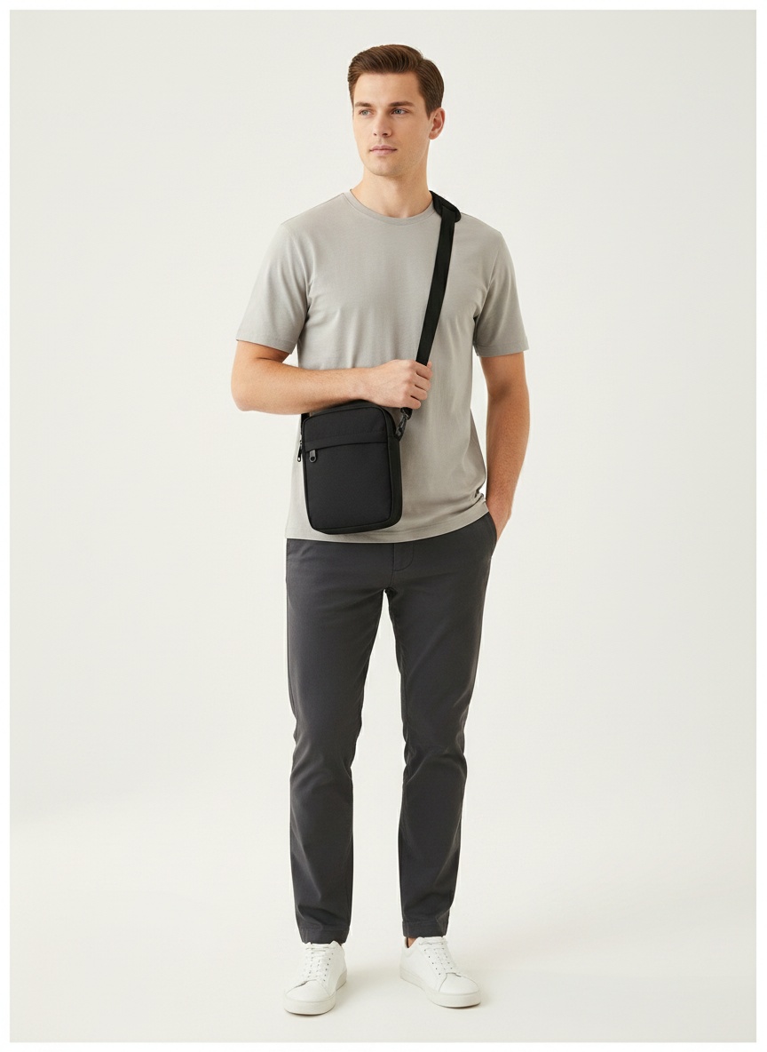 Sleek Black Crossbody Bag - Compact & Versatile