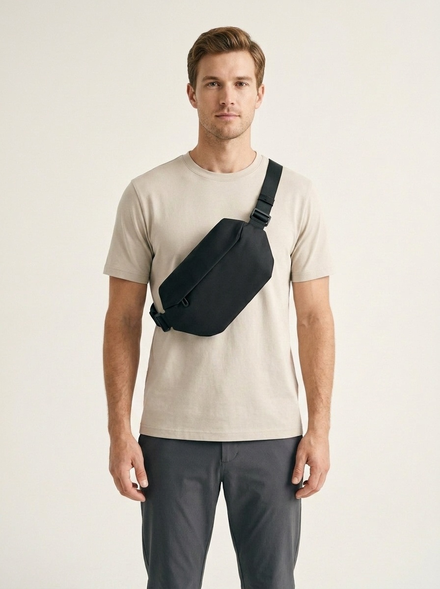 Sleek Black Sling Bag - Everyday Crossbody Fanny Pack