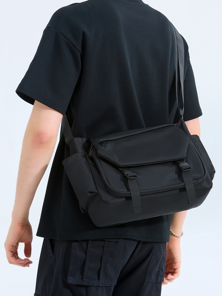 Men's Black Messenger Bag - Casual Crossbody Shoulder Bag