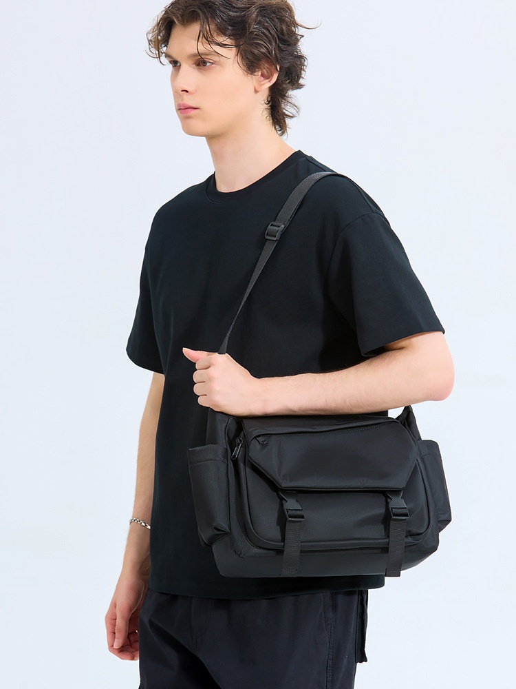 Men's Black Messenger Bag - Casual Crossbody Shoulder Bag