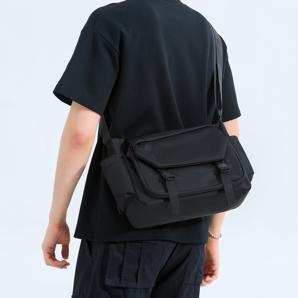 Men's Black Messenger Bag - Casual Crossbody Shoulder Bag