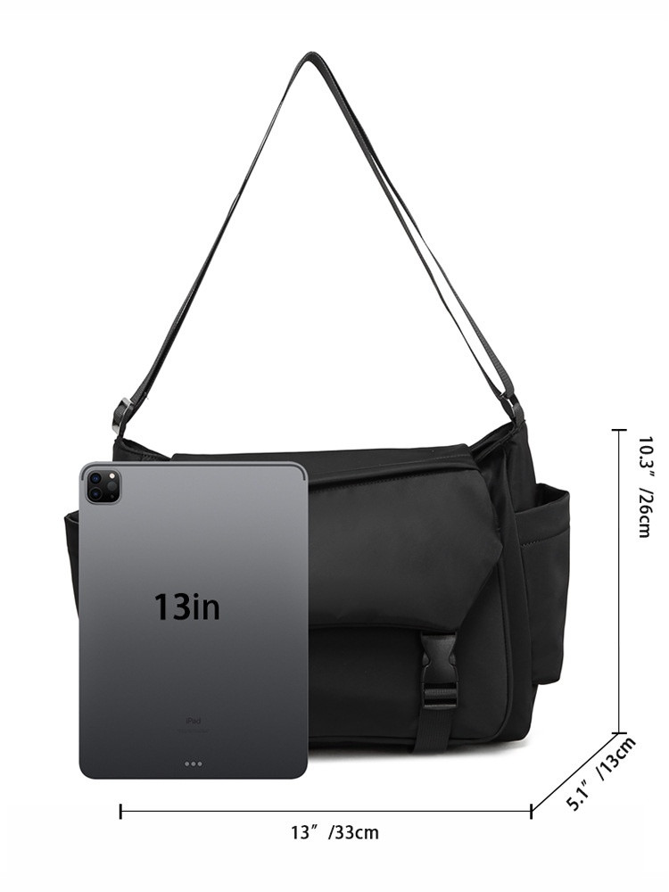 Men's Black Messenger Bag - Casual Crossbody Shoulder Bag