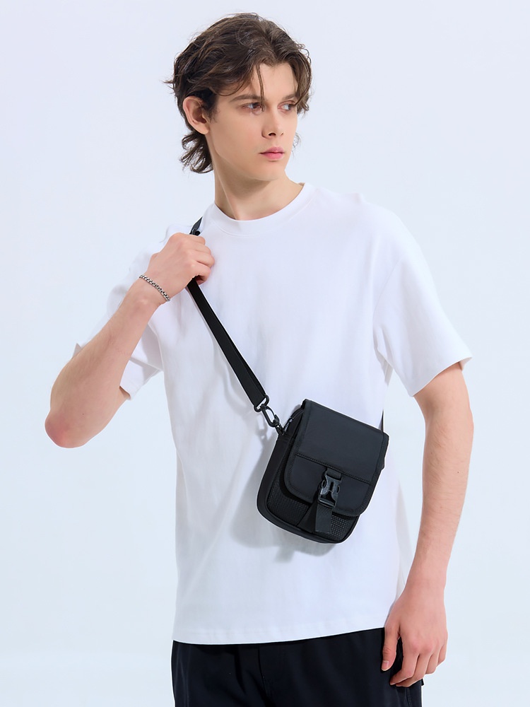 Men's Black Casual Crossbody Bag with Buckle