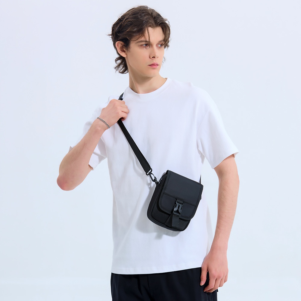 Men's Black Casual Crossbody Bag with Buckle