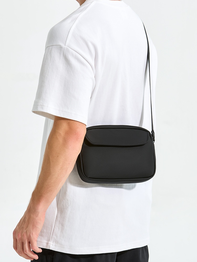 Men's Matte Black Crossbody Bag with Flap Closure