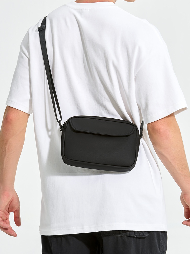 Men's Matte Black Crossbody Bag with Flap Closure