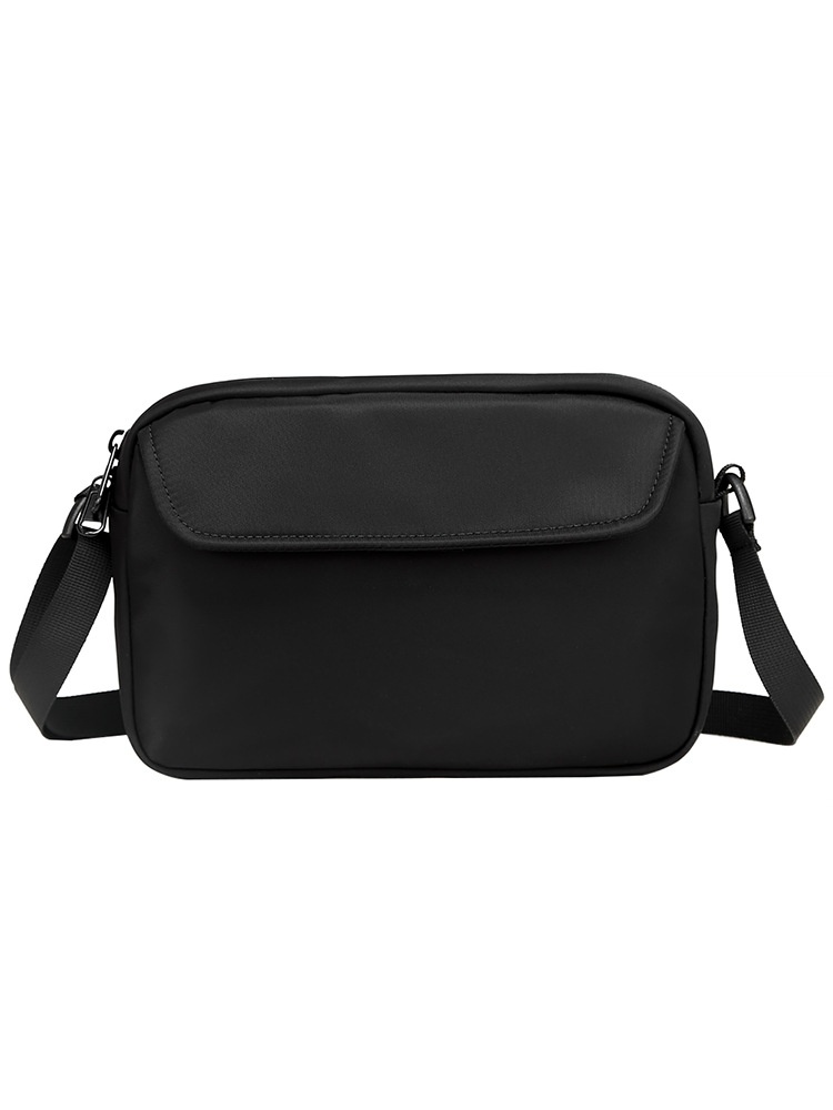 Men's Matte Black Crossbody Bag with Flap Closure