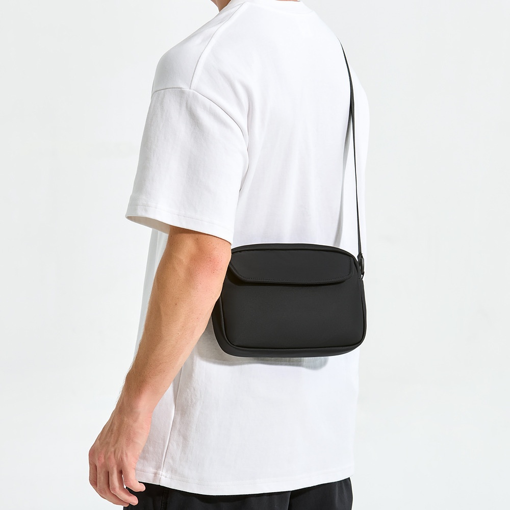 Men's Matte Black Crossbody Bag with Flap Closure