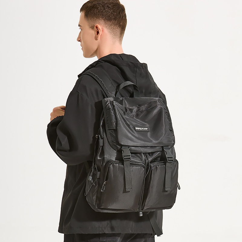 Men's Casual Black Flap Top Backpack - Laptop Daypack