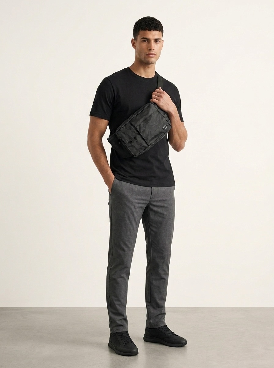 Men's Black Camo Crossbody Sling Bag - Tactical Style