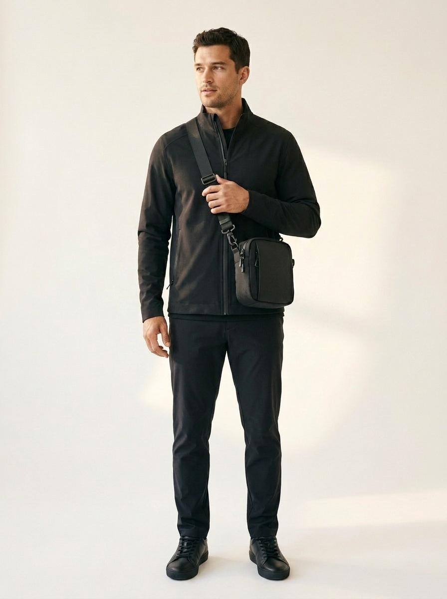 Men's Compact Crossbody Bag - Matte Black Shoulder Pouch