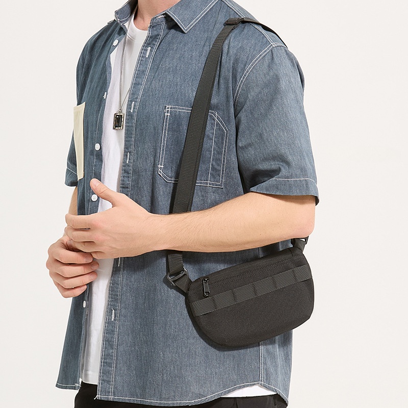 Men's Black Crossbody Bag - Casual Sling Chest Pack