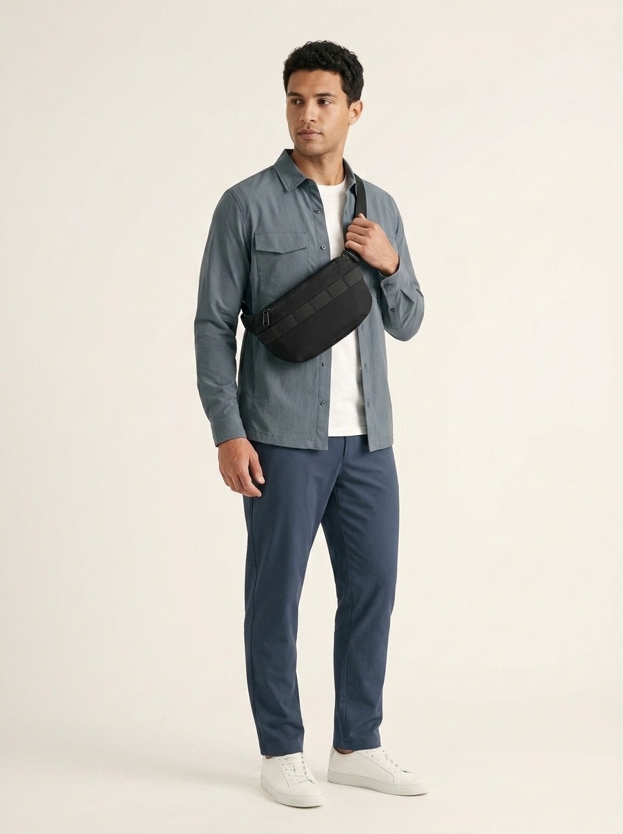 Men's Black Crossbody Bag - Casual Sling Chest Pack