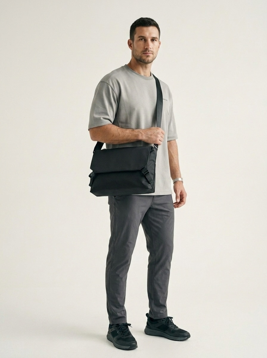 Men's Matte Black Crossbody Messenger Bag