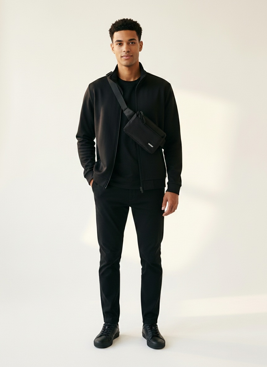 Men's Black Casual Fanny Pack Sling Bag Chest Bag