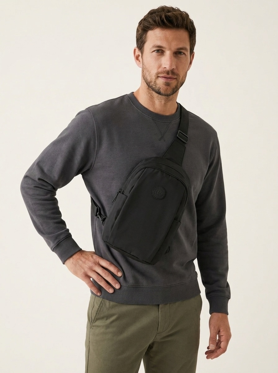 Lightweight Black Sling Bag - Men's Crossbody Chest Pack