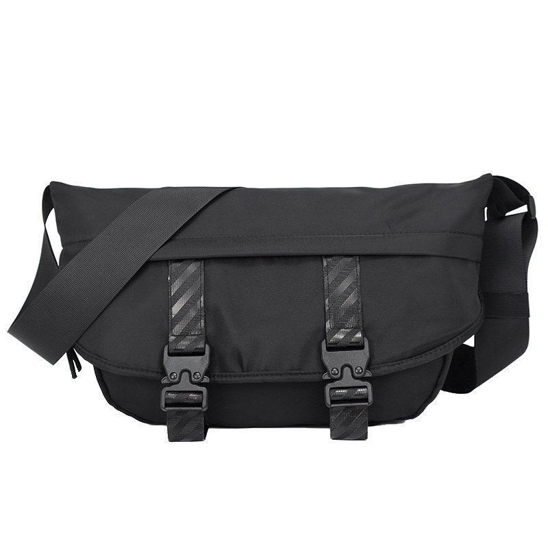 Men's Casual Black Crossbody Bag with Buckle Detail