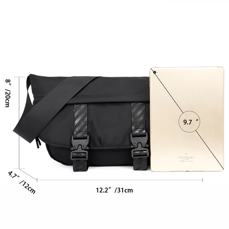 Men's Casual Black Crossbody Bag with Buckle Detail