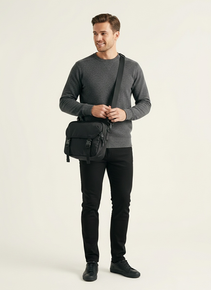 Men's Casual Black Crossbody Shoulder Bag