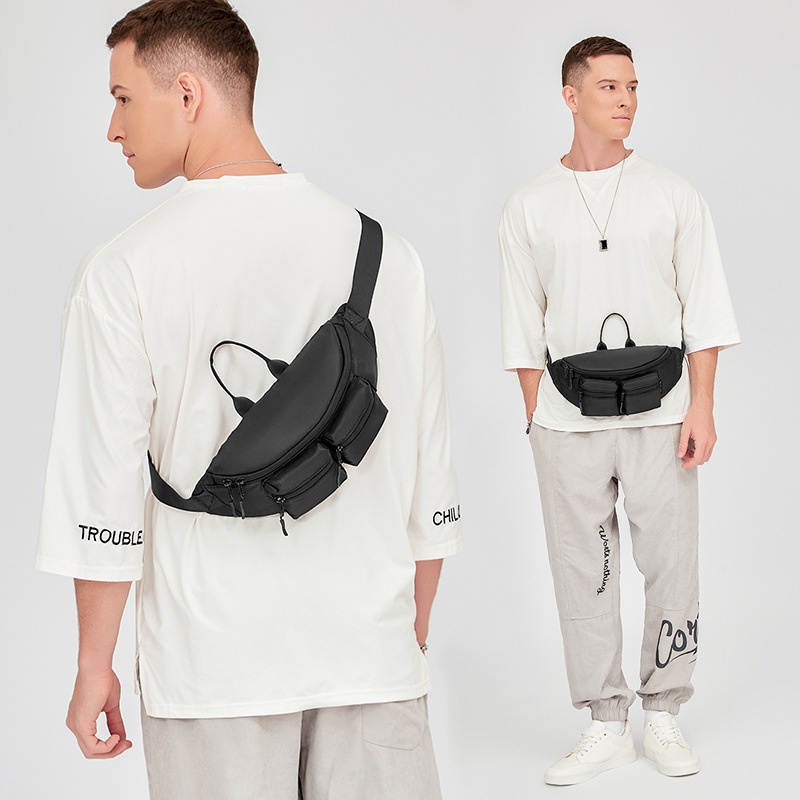 Men's Black Multi-Pocket Fanny Pack | Chest Bag