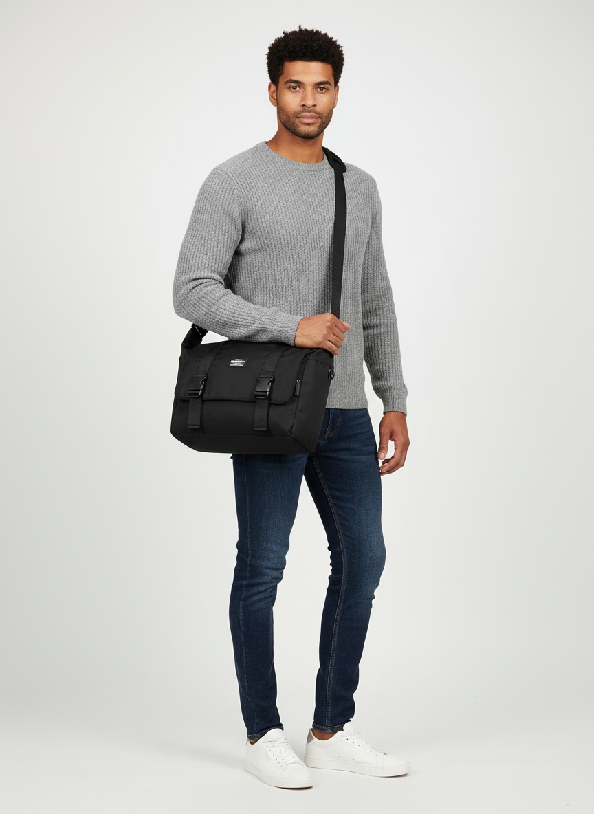 Men's Casual Black Messenger Crossbody Shoulder
