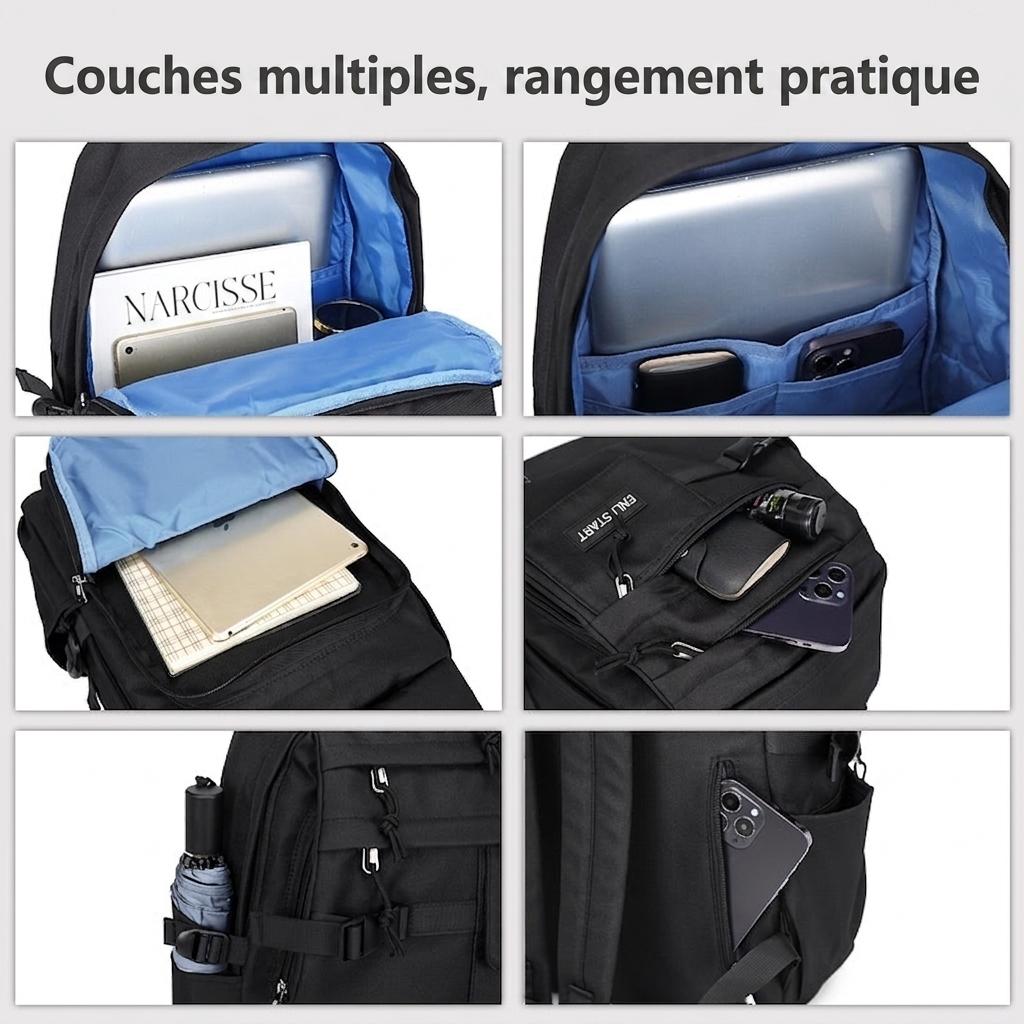 Sac à dos décontracté multi-compartiments pour ordinateur portable - Durable et élégant