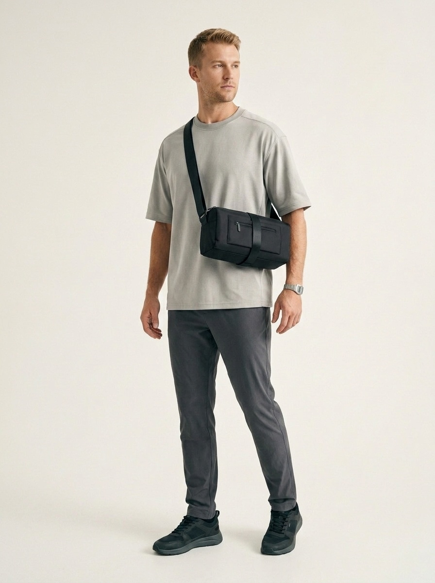 Men's Black Crossbody Duffel Bag - Gym & Travel