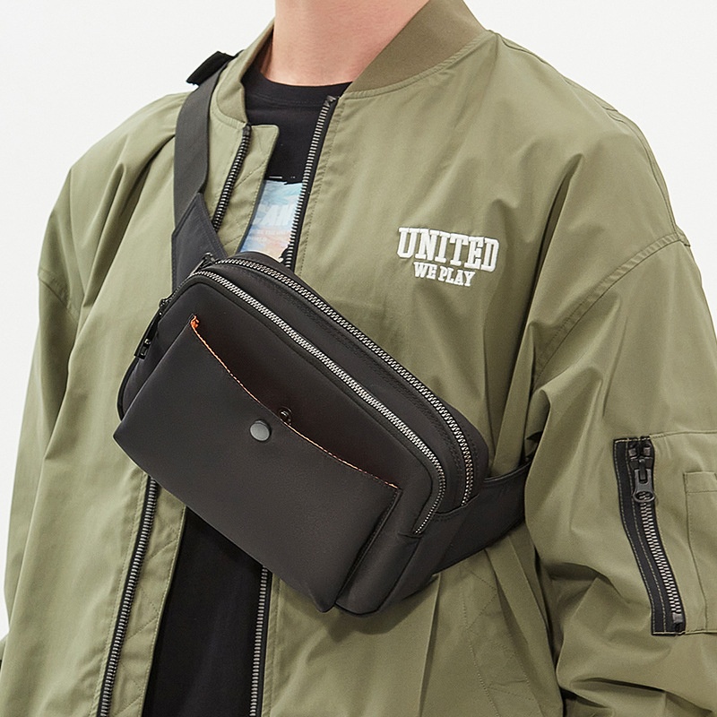 Sleek Black Crossbody Chest Bag - Modern Utility Pouch