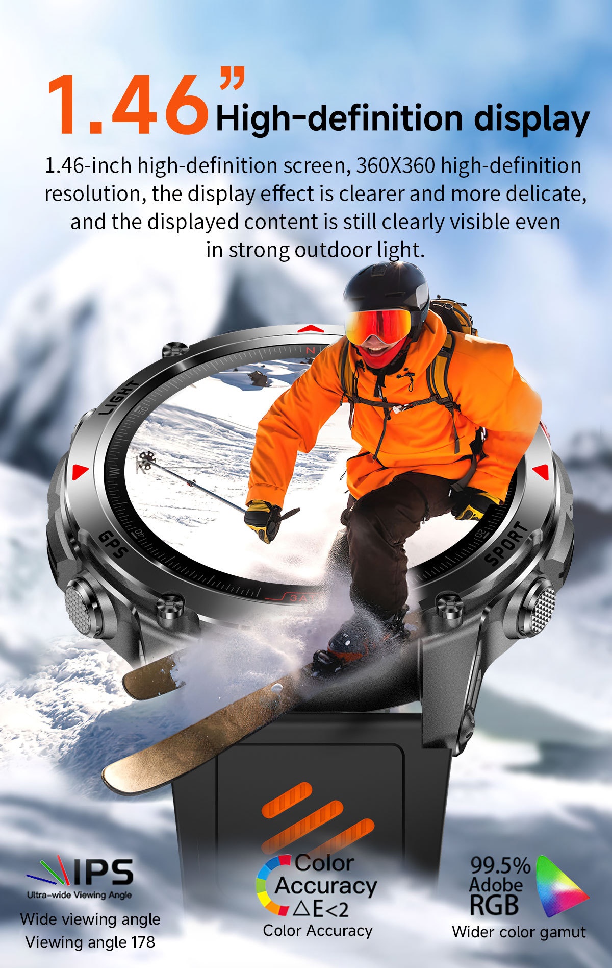 Robuste Outdoor-Smartwatch mit rundem HD-Display, GPS und Bluetooth-Anruffunktion