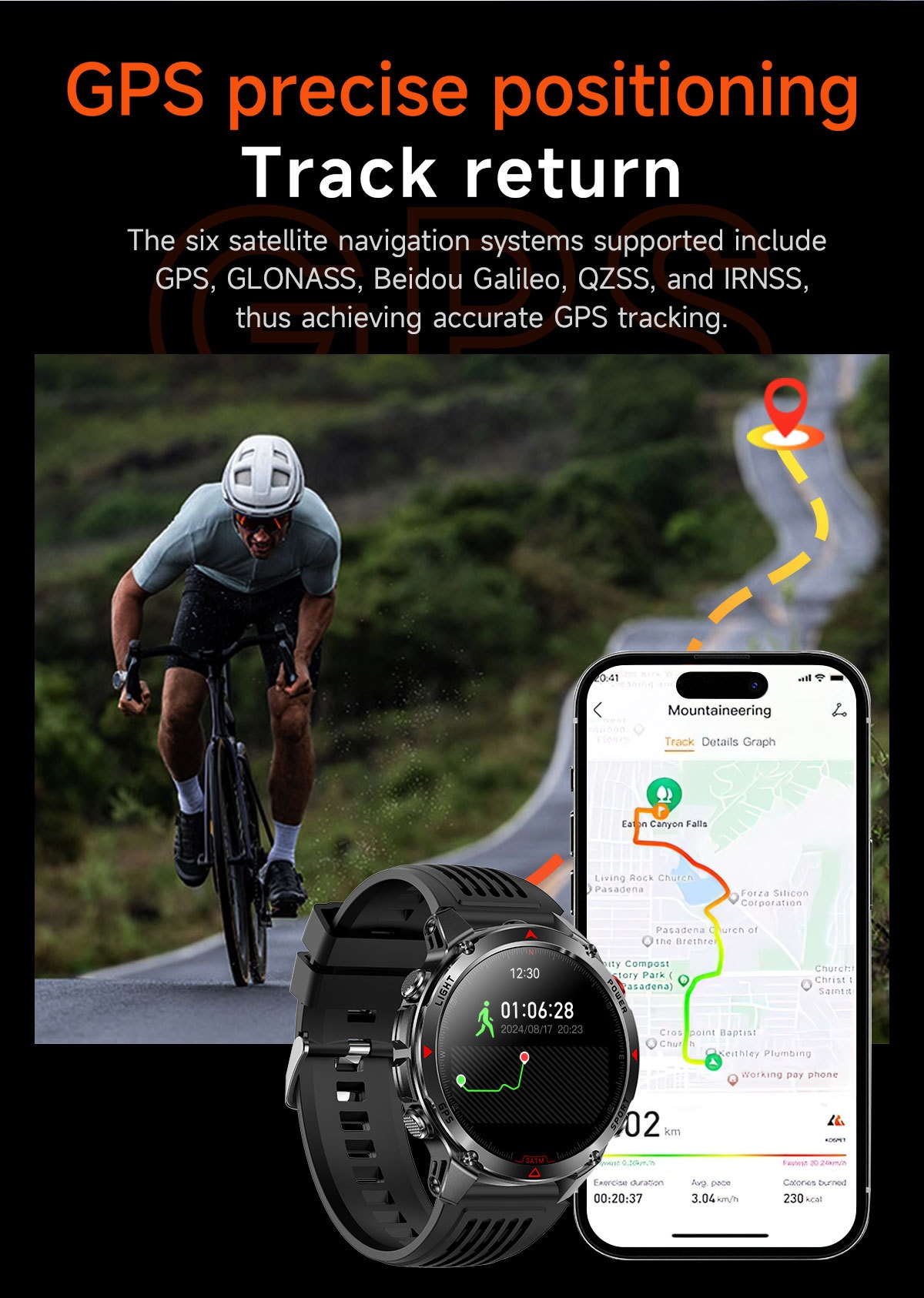 Robuste Outdoor-Smartwatch mit rundem HD-Display, GPS und Bluetooth-Anruffunktion