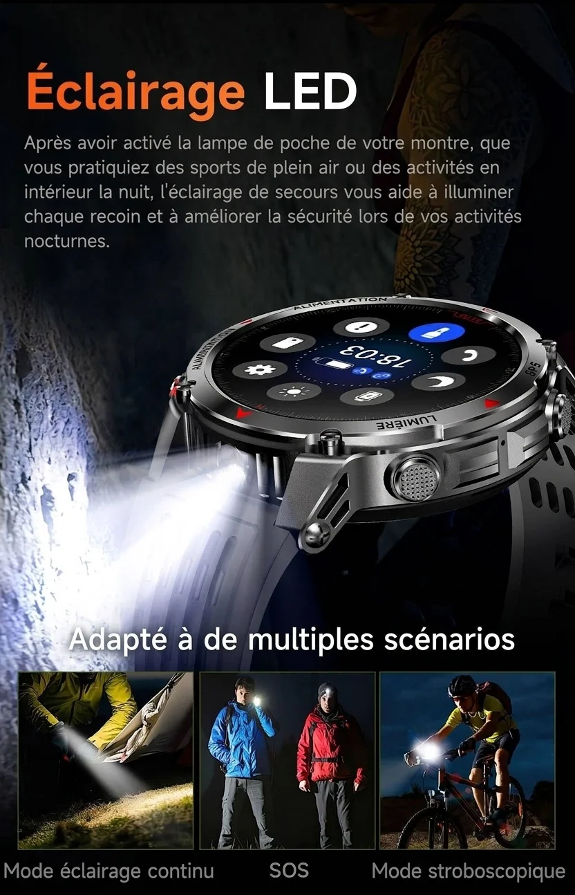Montre connectée robuste pour l'extérieur avec écran rond HD, GPS et appels Bluetooth