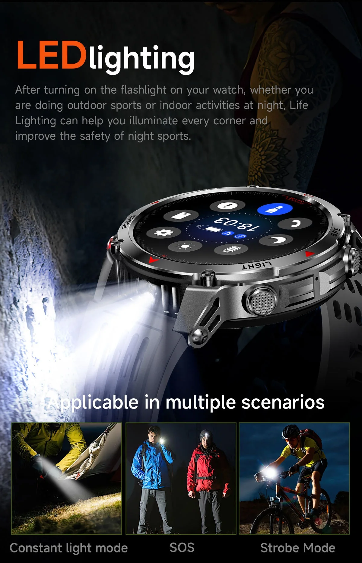 Robuste Outdoor-Smartwatch mit rundem HD-Display, GPS und Bluetooth-Anruffunktion
