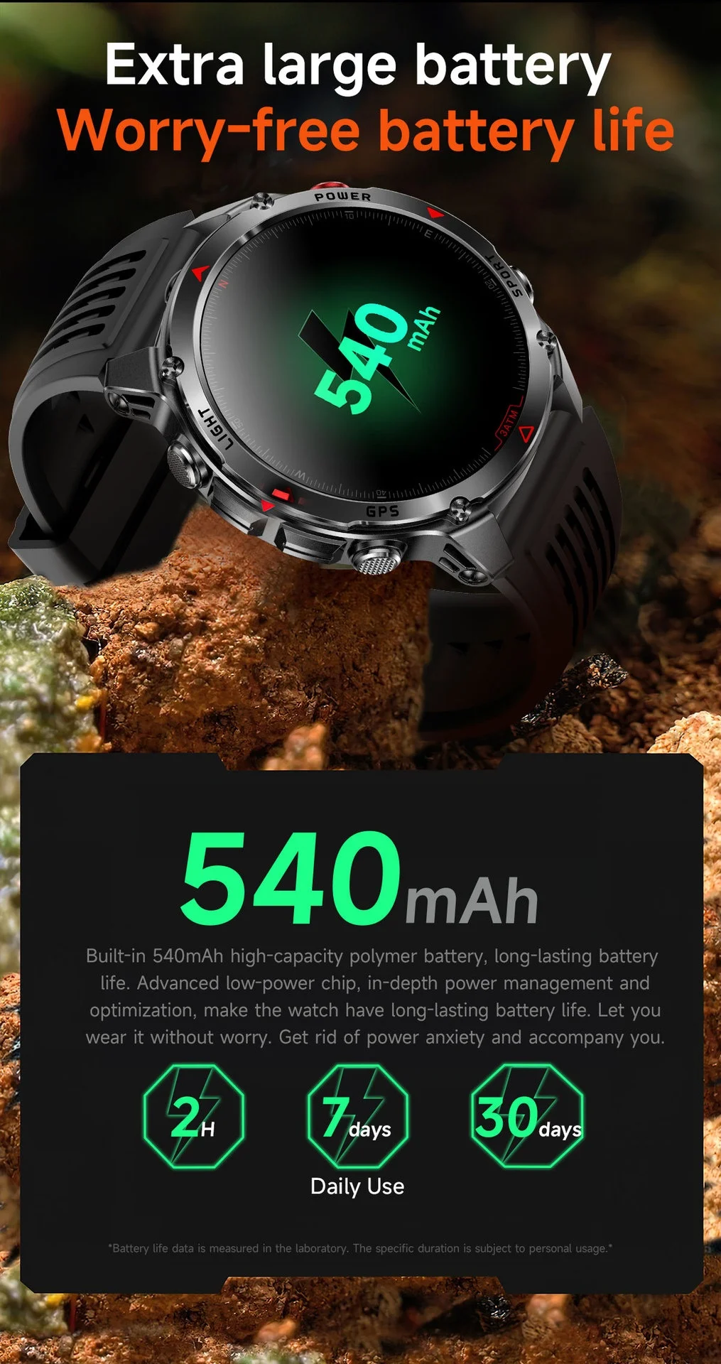 Robuste Outdoor-Smartwatch mit rundem HD-Display, GPS und Bluetooth-Anruffunktion