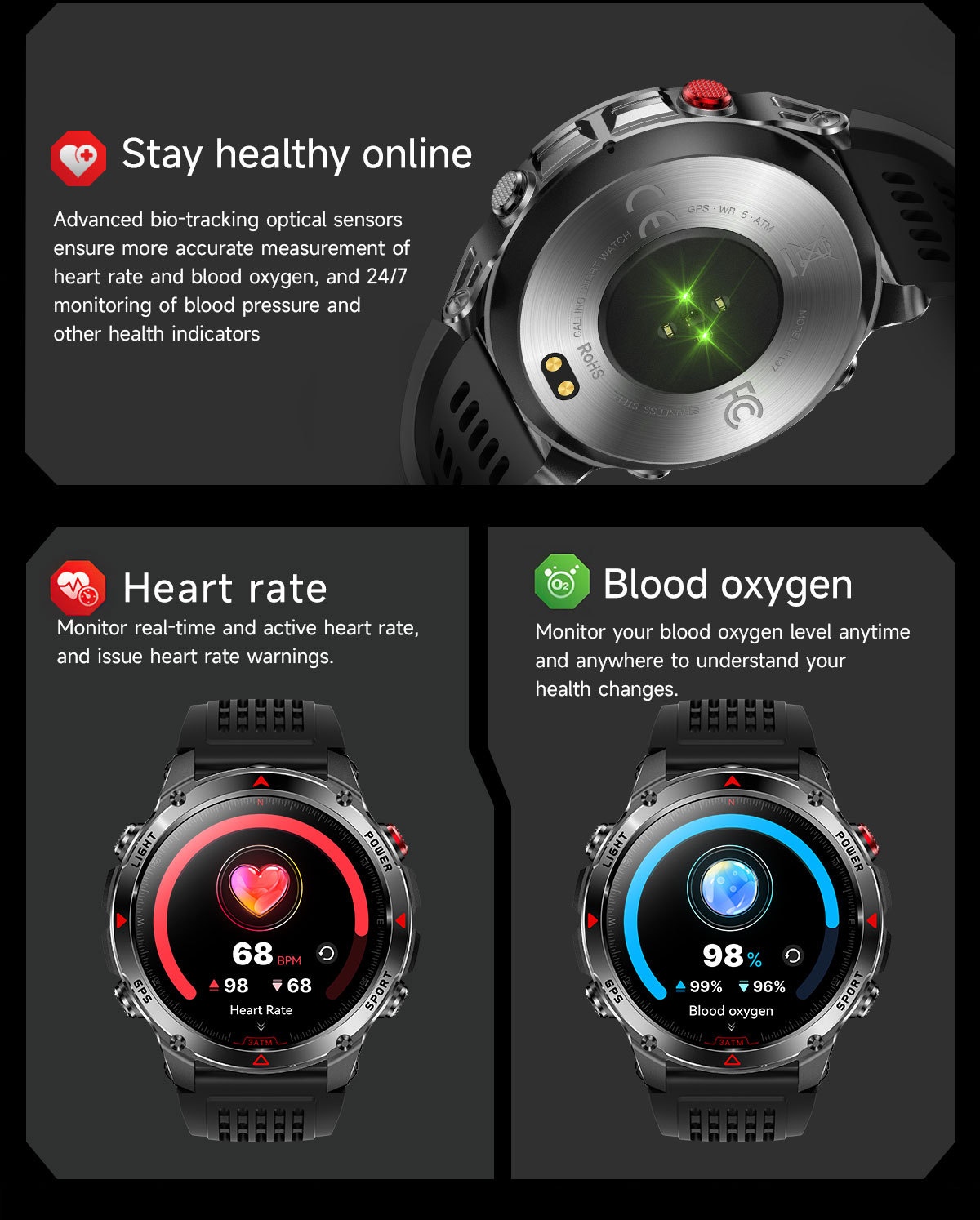 Robuste Outdoor-Smartwatch mit rundem HD-Display, GPS und Bluetooth-Anruffunktion