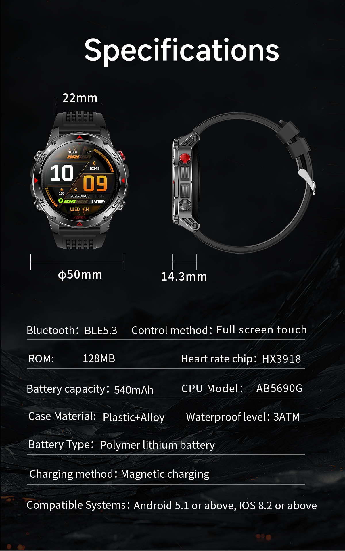 Robuste Outdoor-Smartwatch mit rundem HD-Display, GPS und Bluetooth-Anruffunktion