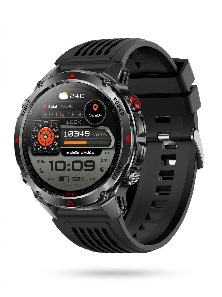 Robuste Outdoor-Smartwatch mit rundem HD-Display, GPS und Bluetooth-Anruffunktion